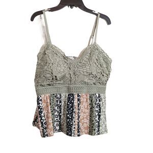 Derek Heart Embroidered Tank Top Womens XL Peplum Smocked Back Boho Floral